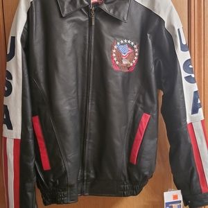 Leather patriotic jacket